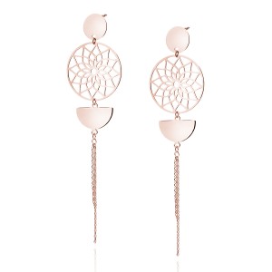 Cercei argint lungi cu lant si floare mandala placati cu aur roz DiAmanti Z1797ERG-DIA (Argint 925‰ 4,4 g.)